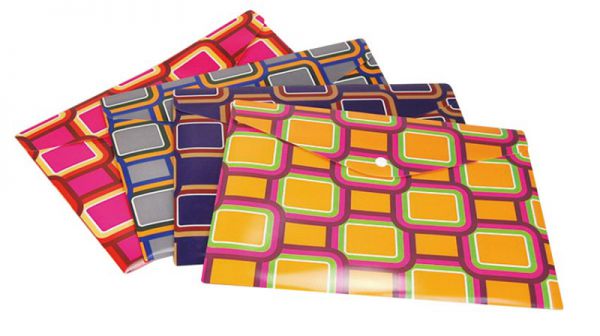 Папка-конверт на кнопке Бюрократ FUSION FU801 А4 пластик 0.18мм ассорти